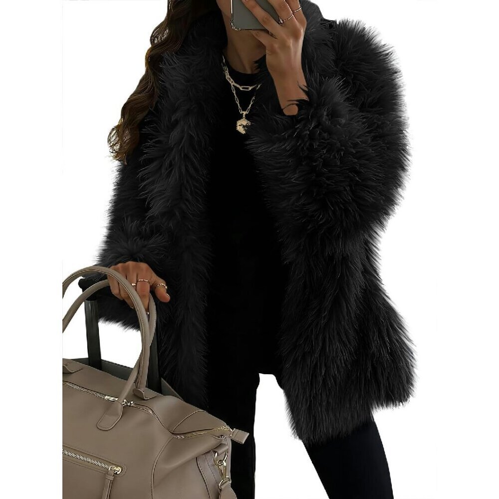 Oversized Faux Fur Coat Lapel Collar Open Front Winter Jacket
